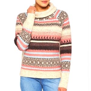 NWOT RD Style Conscious Penny Structured Cowl Neck Sweater Cream and Pink XXL